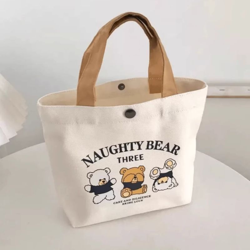 Canvas Small Compact Versatile Tote Women Students Lunch Box Simple Handbag For Office Workers Bento Bag_voghion.com