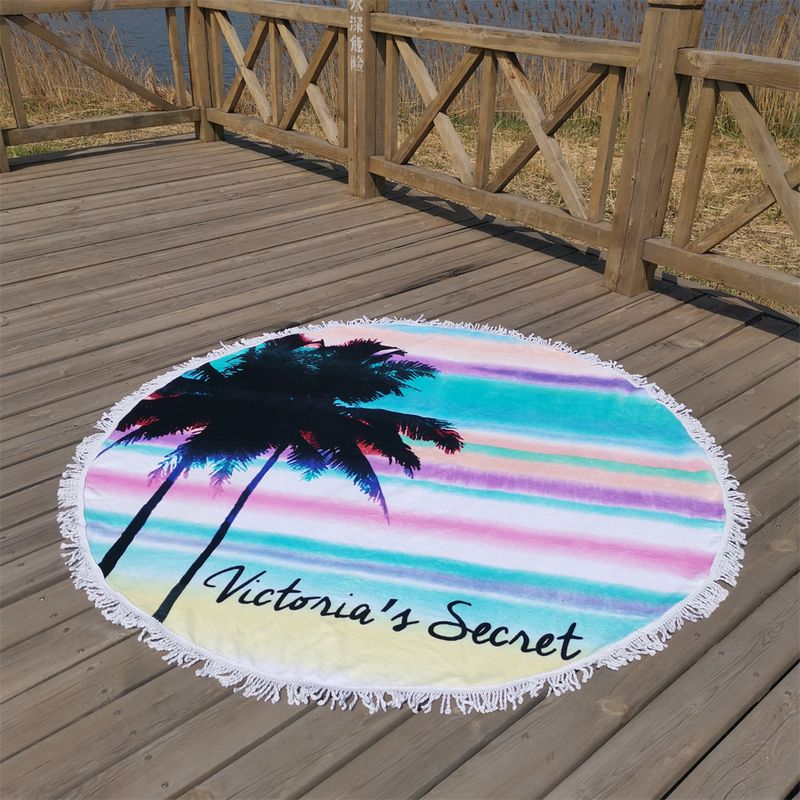 Asciugamano da spiaggia rotondo con stampa attiva, motivo palma da cocco hawaiano, in velluto tagliato, assorbente, in cotone spesso e con nappe_voghion.com
