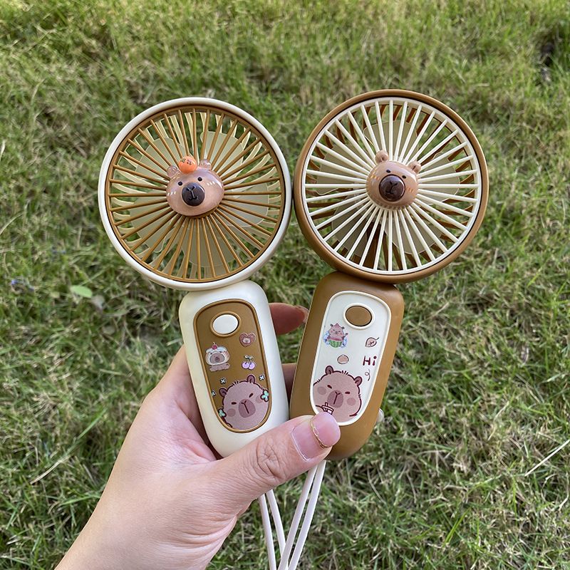 Wiederaufladbarer Mini-Cartoon-Capybara für den Außenbereich mit Lanyard, kompakter tragbarer USB-Handventilator_voghion.com