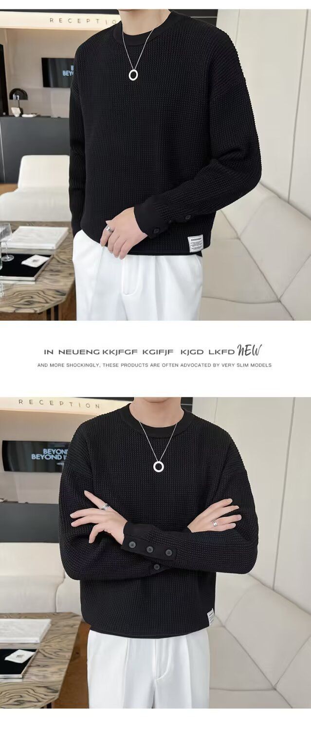 Maglione bianco stile pigro per uomo, autunno e inverno, maglieria di alta qualità firmata, marchio alla moda, maglietta con scollo tondo_voghion.com