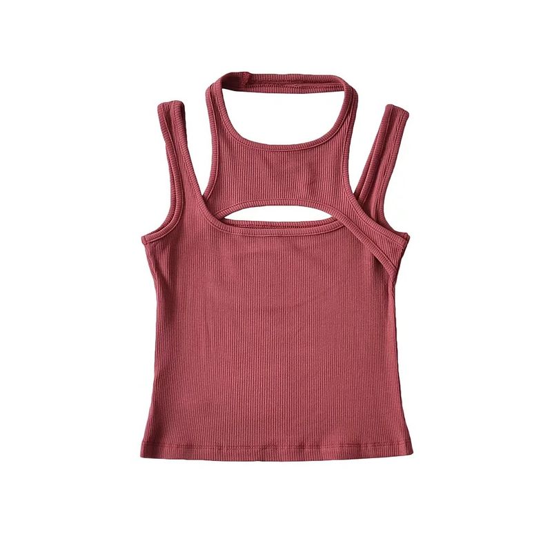 Camicia di base con design di nicchia in stile americano, vestibilità slim con spalle scoperte, incrociata, due piccole canottiere da donna_voghion.com