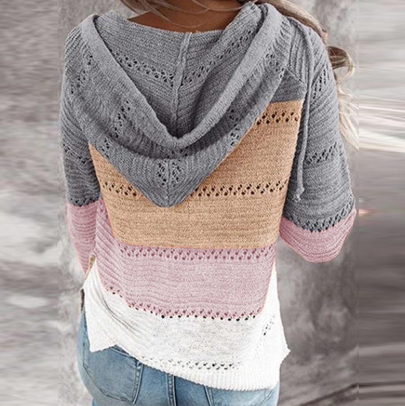 Roupas femininas New Wish Outono e Inverno Listrado Com Capuz Suéter Estampa Leopardo_voghion.com