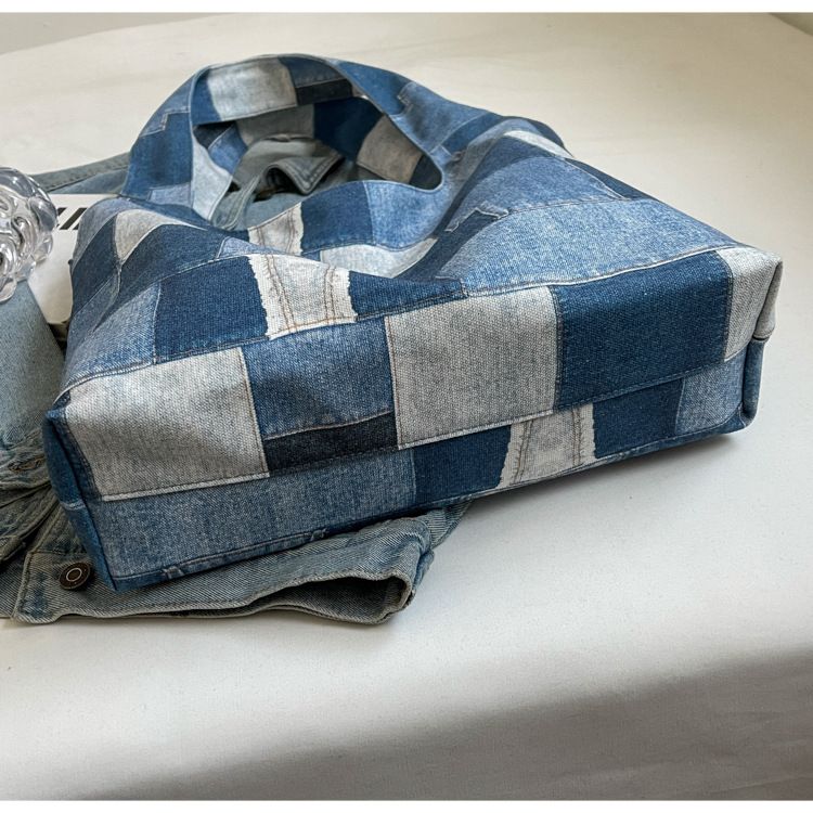 Ženska torba iz blaga, trendovska dvobarvna jeans torba, velika prostornina, priložnostna prenosna torba čez ramo_voghion.com
