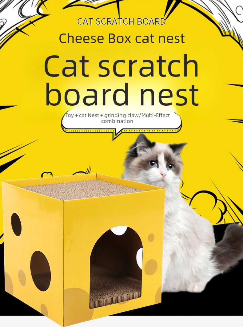 Cheese Box Cat Scratch Board Cat Nest Corrugated Paper Upper and Lower Two Layers Cat Claw Board Claw Grinder Drill Hole No Scrap Cat Toy_voghion.com