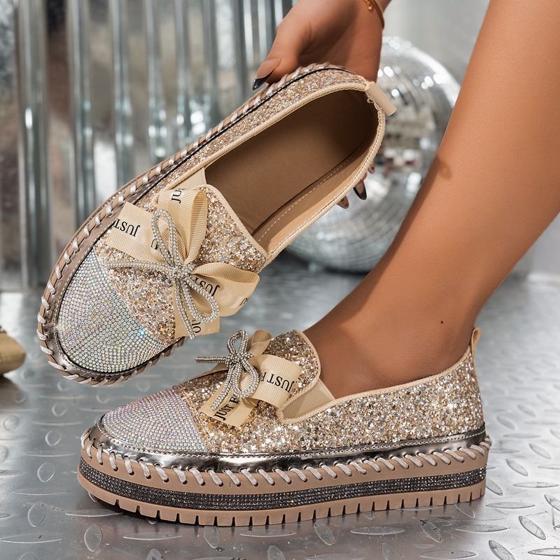 Damenschuhe Neue große Größe Strass Schleife Freizeitschuhe Nischendesign Einzelschuhe Trend_voghion.com