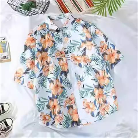Men's Clothing 2024 new beach style flower shirt short sleeve men's loose retro vacation tourism water splashing festival Yunnan top_voghion.com