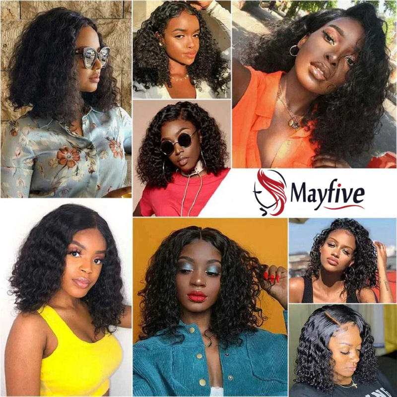 Peruansk Remy Dypbølget Ekte Hår Kort Bob Lace Frontal Parykk_voghion.com