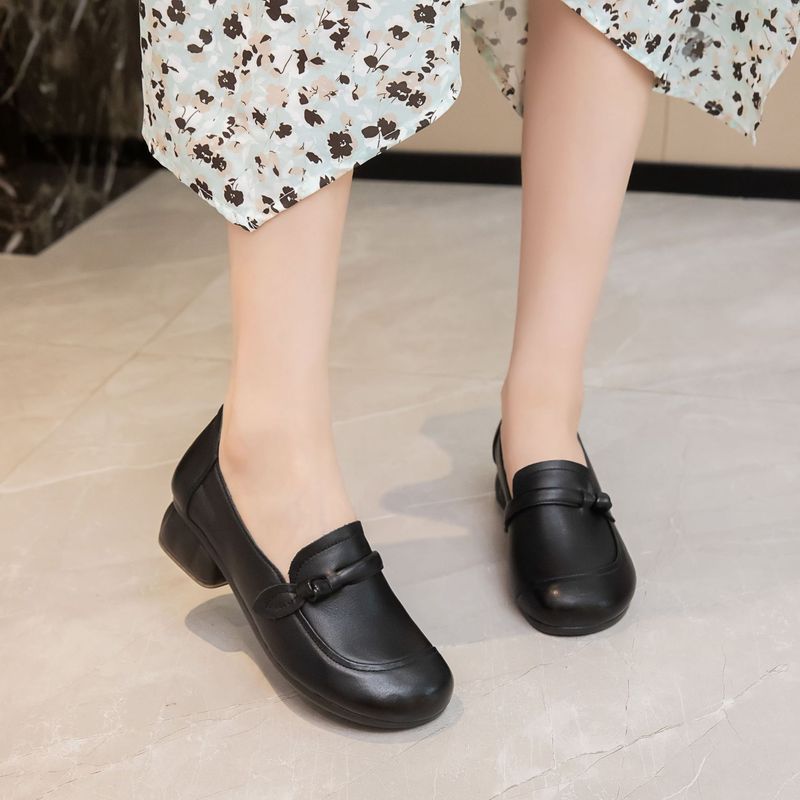 Longlin 2025 Autumn New Small Heel Top Layer Cowhide Bowknot Single Commuting Fahion Comfortable Veratile Women'_voghion.com