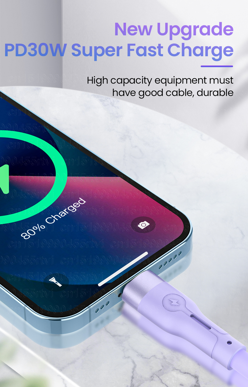 USB PD30W C Fast Charging Cable for iPhone 14 13 12 Pro Max Liquid Silicone Mobile Phone Origin Charger Cable      harging able   _voghion.com