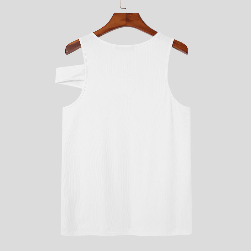 Man's clothing Personality vest hollowed out sleeveless T-shirt tight-fitting men's off-the-shoulder bottoms_voghion.com
