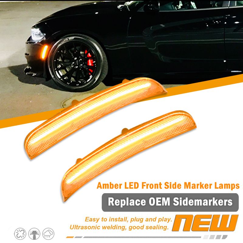 2 pezzi per paraurti anteriore e posteriore Dodge Charger 2015-2021, luci di posizione laterali a LED, indicatori di direzione/luci di guida 12 V_voghion.com