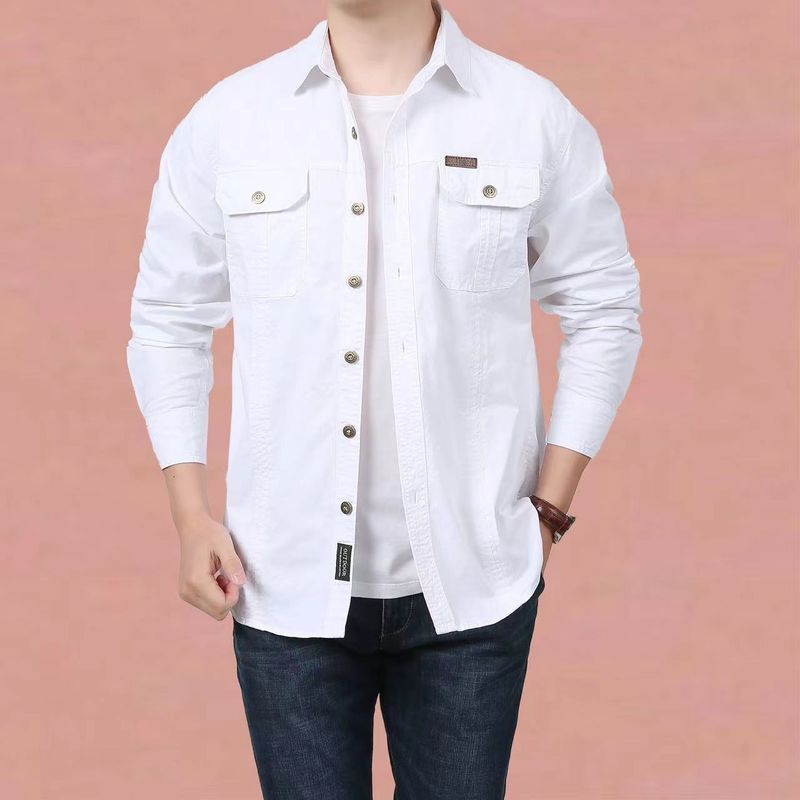 Men's Loose Fit Long Sleeve Shirt For Spring And Autumn, Casual Workwear With Multiple Pockets, Lightweight_voghion.com