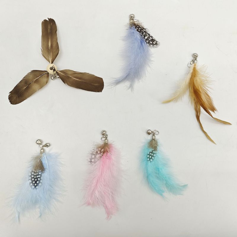 Aifeiniao Handheld Steel Wire Rod Wand Bell Feather Replacement Head Set Cat Toy Teaser_voghion.com