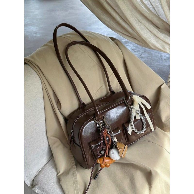 Autumn And Winter Women's New Large Capacity Korean Brown Bowling Handheld Shoulder Bag_voghion.com