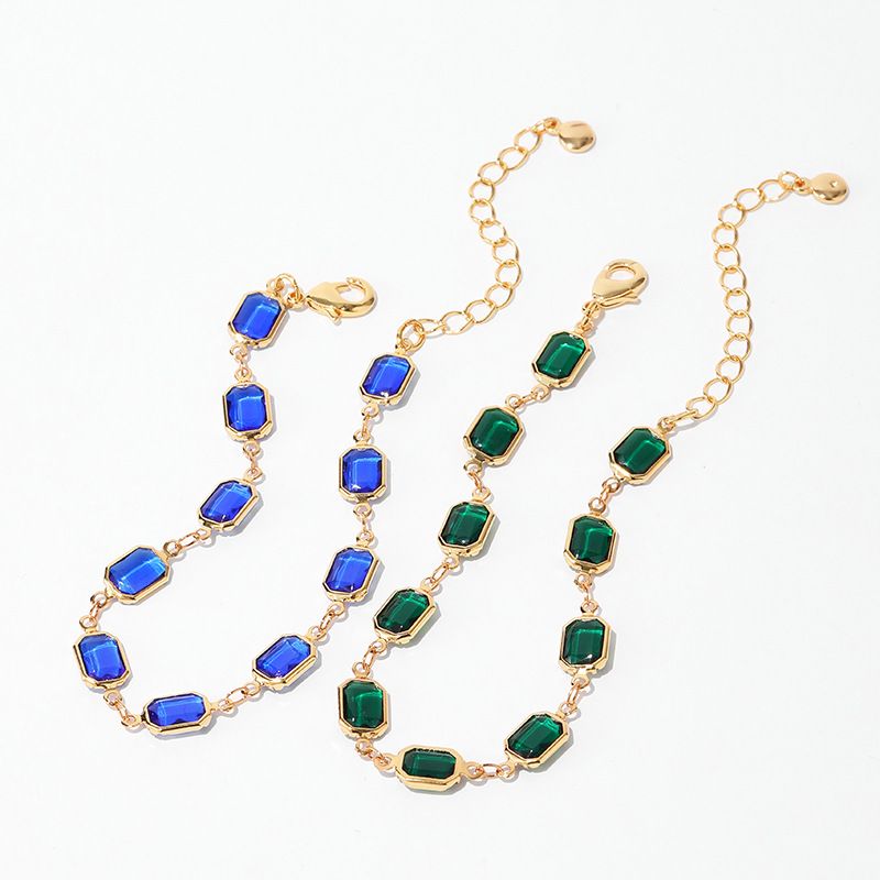 Damenschmuck Temperamentarmband Kupferplattiert K Echtgold Farbe Erhaltungskette Smaragd Atmosphärisches Einfaches Geschenk_voghion.com