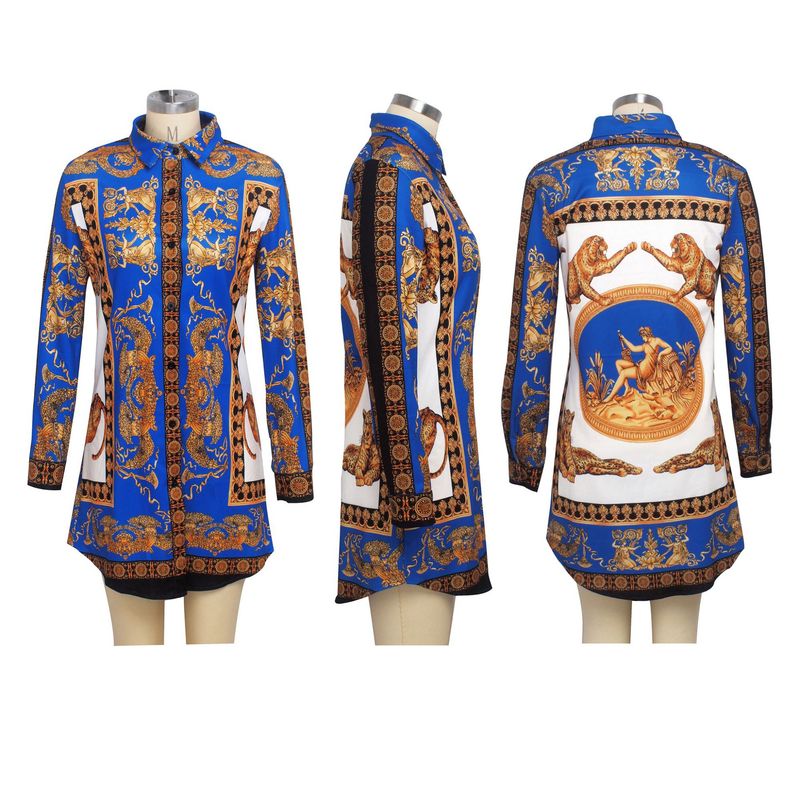 Abito a camicia cardigan lungo ampio con stampa multicolore da donna_voghion.com