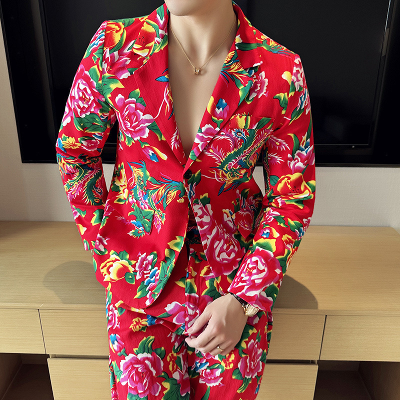 2024 Spring Autumn New Men's Fashion and Leisure Northeast Big Flower Suit Top Coat_voghion.com
