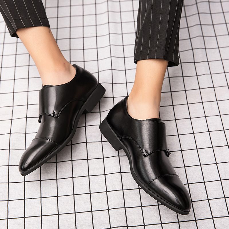 Fashion Buckle Casual Men's Business Formal Leather Pointed Monk Shoes 47 Extra Large Size 48_voghion.com