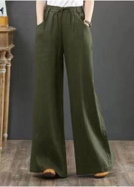 2023 Spring Summer Korean Cotton Loose Plus Size Wide Leg High Waist Floor-Length Straight Linen Women's Pants_voghion.com