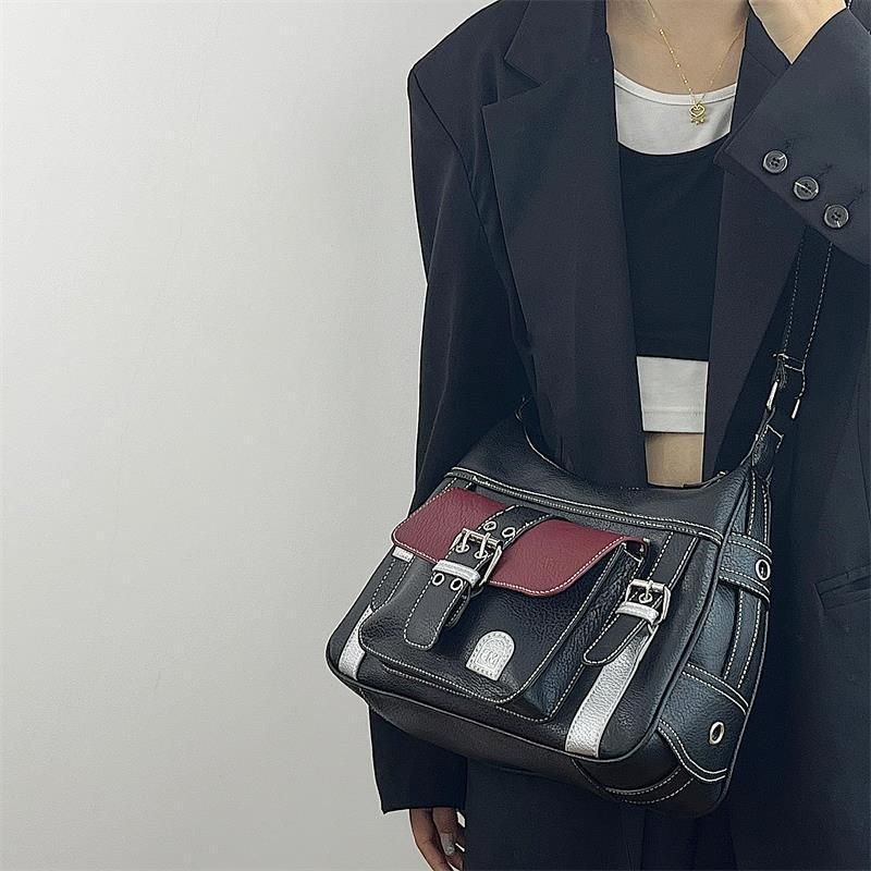 Borsa a tracolla testurizzata in stile ragazza alla moda per donna 2022, nuova borsa tote vintage da motocicletta di grande capacità_voghion.com
