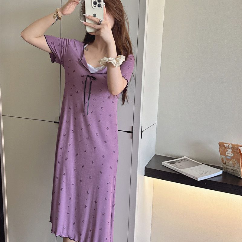 2024 New Internet Celebrity Sweet and Cute Modal Two piece Sleeping Skirt Home Clothes Can be worn externally_voghion.com