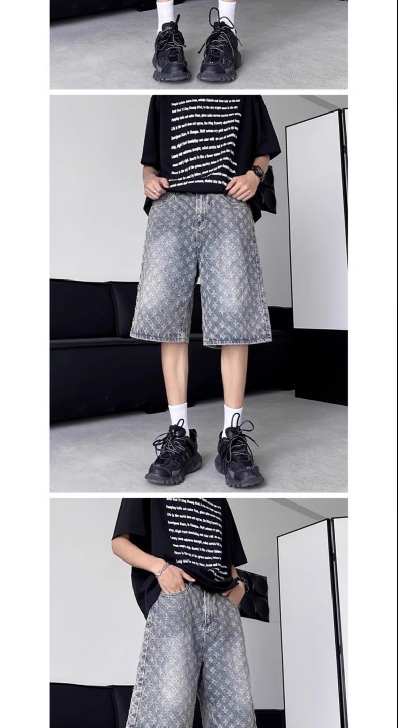 Herrenbekleidung Zerrissene Jeans-Shorts Herren Sommer Trendy High Street Vintage Trendy Mittellange Hose_voghion.com