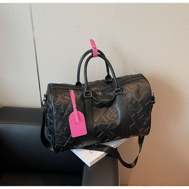 Neue Reisetasche aus PU-Umhängetasche für Damen und Herren – wasserdichte Umhängetasche mit geometrischem Design und Farbblockierung (Pink, Schwarz, Mehrfarbig)_voghion.com