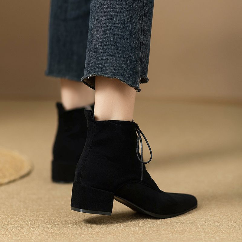 2023 Autumn And Winter Style Side Zipper Pointed High Work Clothing Short Women's Fashion Single-Layer Chunky Ankle_voghion.com