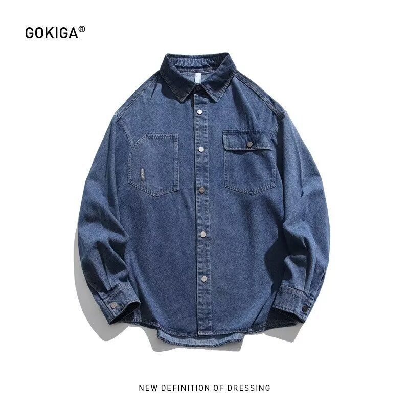 Chemise en jean à manches longues pour homme, idéale en toutes saisons, style décontracté américain, style rétro, simple et décontracté, pour jeunes hommes, Tide Six_voghion.com