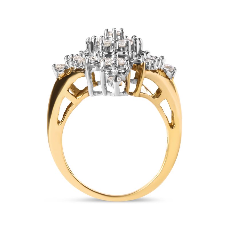 10K Yellow Gold 1 Cttw Round and Baguette cut Diamond Cluster and Rhombus Halo Ring (H-I Color, I1-I2 Clarity) - Ring Size 7_voghion.com