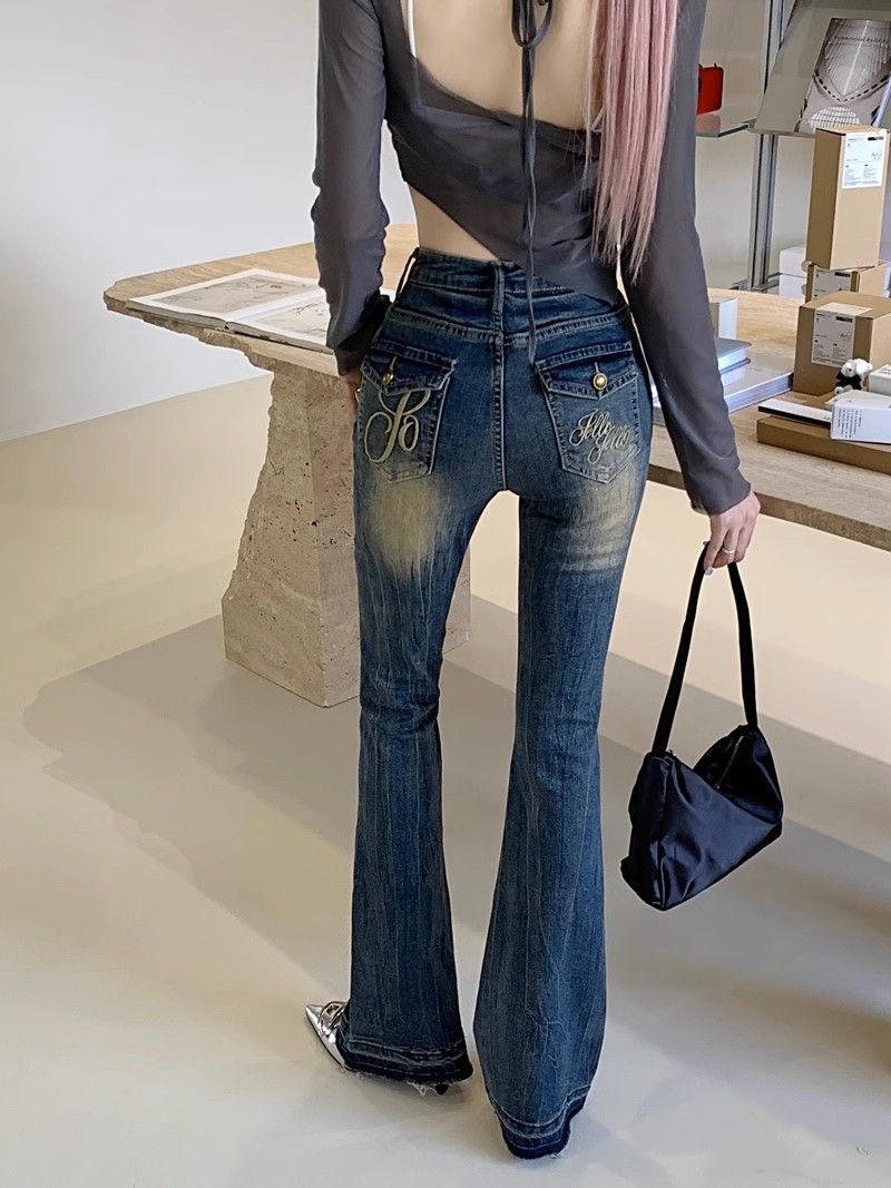 Jeans micro svasati in stile americano per le donne in primavera e autunno, nuovi a vita alta, aderenti, snellenti_voghion.com