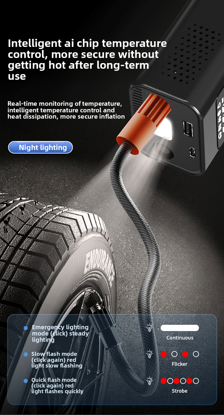 Pompa dell'aria per auto Pompa dell'aria elettrica intelligente wireless portatile per auto Arresto automatico della carica Gonfiaggio ad alta pressione_voghion.com