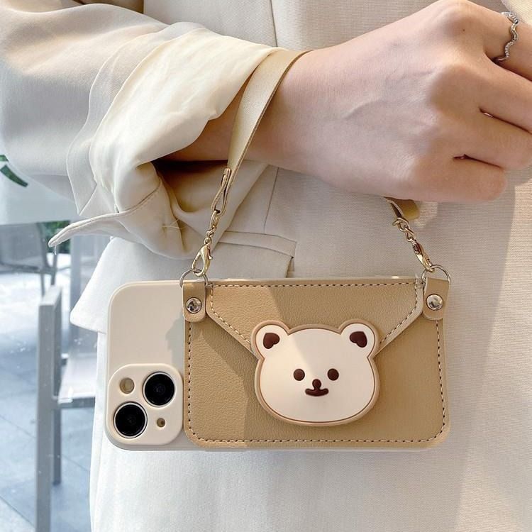 Heller Kaffee-Herzbär für iPhone 17/16 Pro 13 Handyhülle 12 rückenfähig 11 Crossbody-Gurt_voghion.com