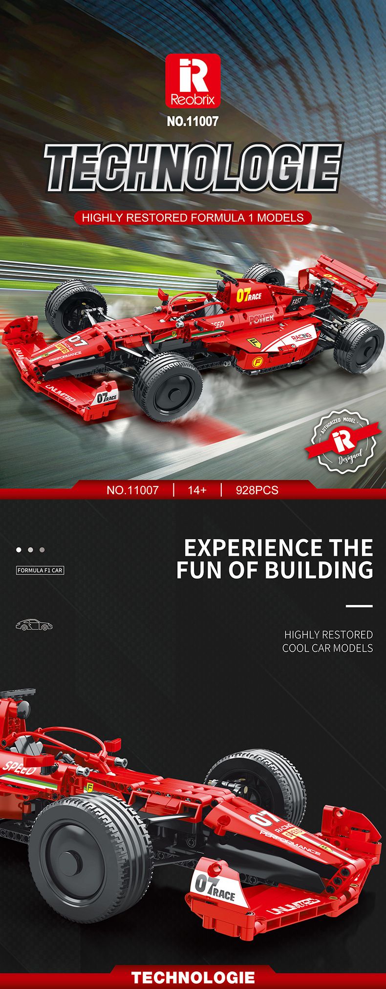 McLaren F1 Racing Car Building Blocks Set - 800+ Pieces STEM Toy For Boys & Teens, Creative DIY Model Kit For Kids Age 7-14_voghion.com