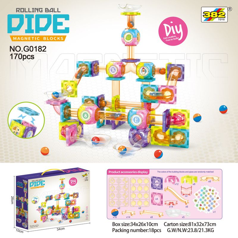 Pista magnetica per tubi di marmo, puzzle di blocchi di costruzione, assemblaggio di palline per bambini, giocattolo di giunzione_voghion.com