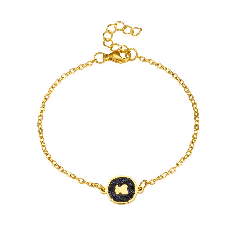Bracciale in acciaio inossidabile 304 con orso e diamanti, semplice braccialetto ovale con diamanti da donna_voghion.com