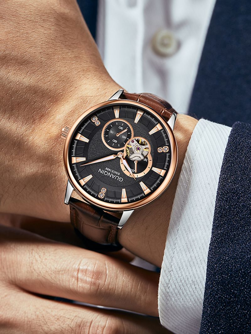 GUANQIN Luxus Herrenuhr Automatik Mechanisch Skelett Sekunden Zifferblatt Saphir Echtes Business Freizeit Wasserdichte Uhren Für Mann_voghion.com