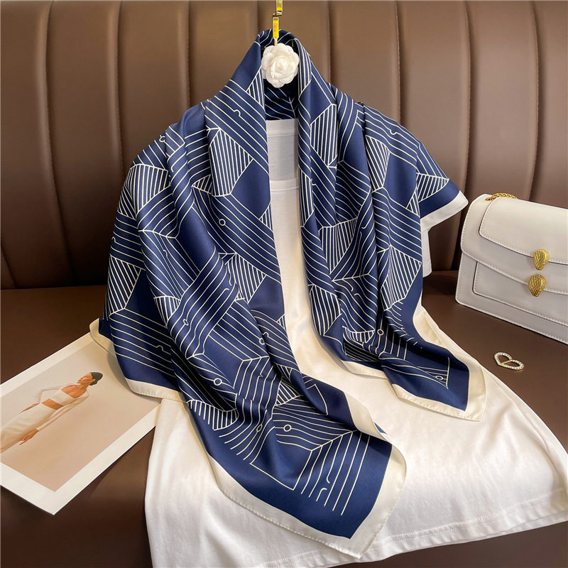 Primavera y verano nueva diadema 90cm bufanda cuadrada grande bufanda de sarga de seda geométrica simplicidad bufanda para mujer versátil_voghion.com