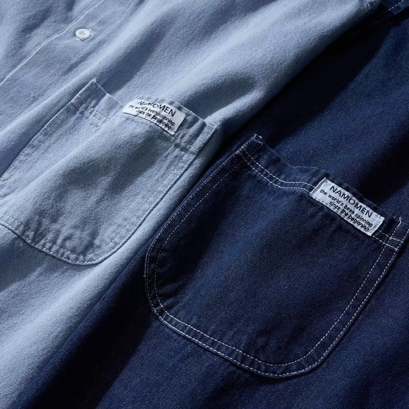 Camicia in denim da uomo, autunno, tendenza, ampia, sottile, stile Hong Kong, blu scuro, a maniche lunghe, casual, da uomo e da donna_voghion.com
