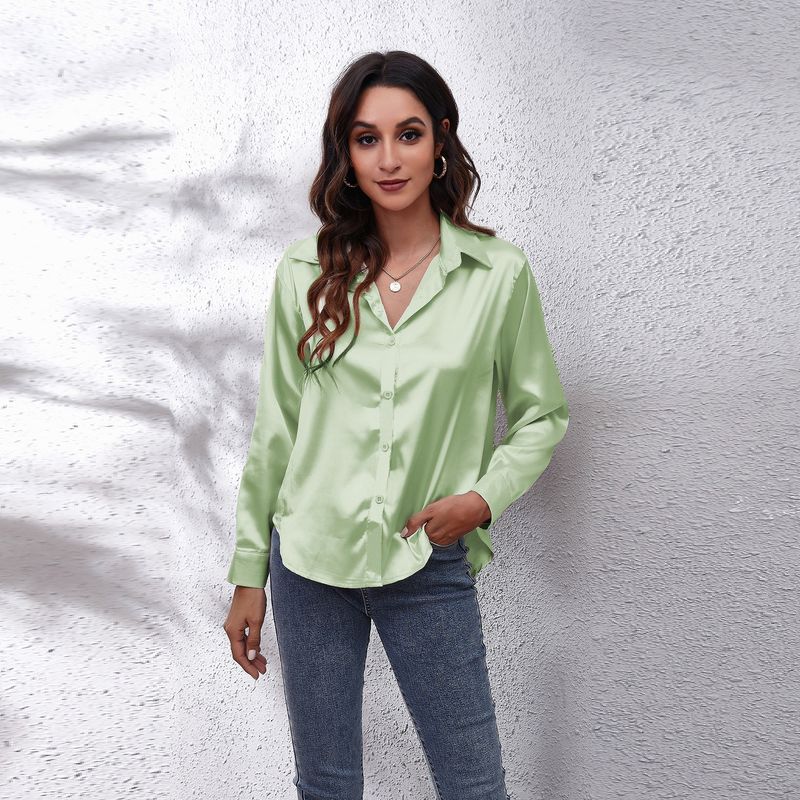 Camicia a maniche lunghe in raso di seta da donna, nuova_voghion.com