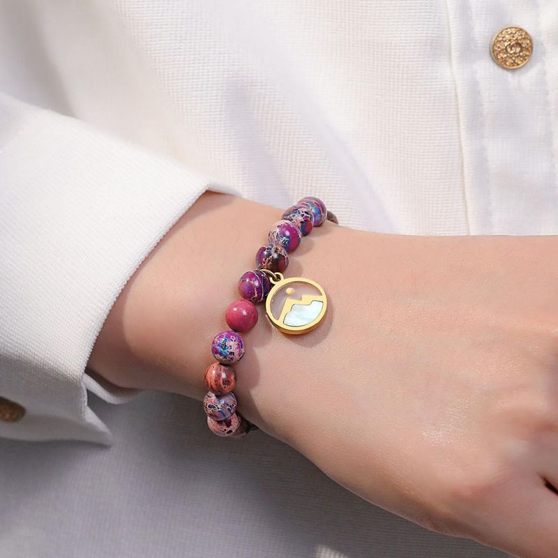 Pulsera trenzada de semillas de mostaza, pino emperador morado, flor de 8 mm, joyería para mujer, pulsera de cuentas tejida a mano con piedras_voghion.com