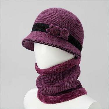 Winter Knitted For Middle-aged Elderly Women, Mom's Rabbit Fur Hat, Thickened And Fleece-lined, Grandma's Warm Wool Hat_voghion.com