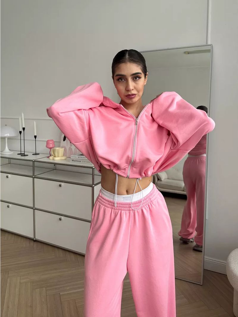Women's Casual Suit Solid Color Long Sleeved Zipper Cardigan Drawstring Hooded Sweatshirt Sports Elastic Pants Two-piece_voghion.com