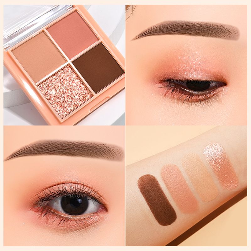 Mini palette a quattro colori HDKD con ombretto glitterato super popolare in stile studentessa, tonalità terra e prezzi accessibili_voghion.com