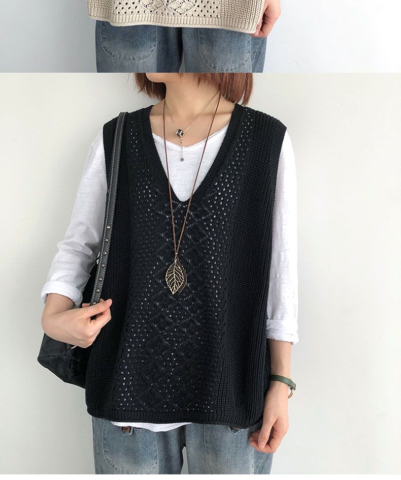 Pull-over rétro à col en V pour femme, collection printemps-été-automne 2025. Coupe ample et fine. Tailles généreuses._voghion.com