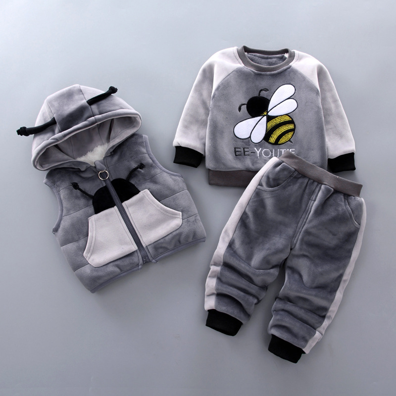 Babytøj børn plus fleece tyk tredelt hættetrøje kan åbnes i skridtet_voghion.com