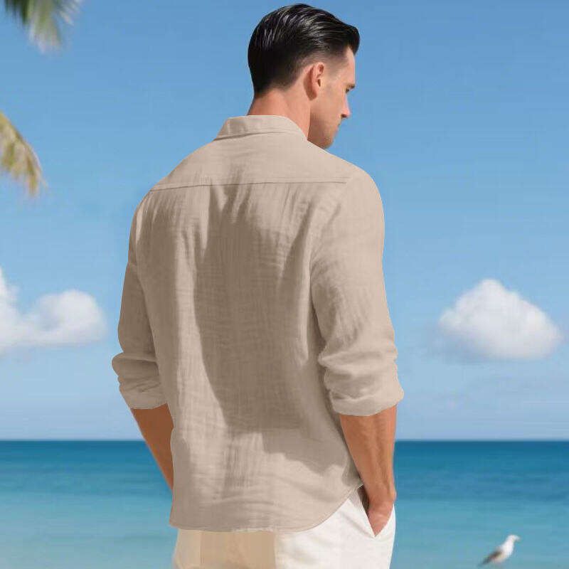 Chemise décontractée en lin pour homme – Chemise boutonnée respirante avec col à revers (blanc/noir/vert kaki/bleu clair, tailles S à XXXL)_voghion.com