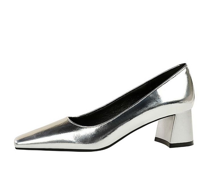 Women's shoes medium heel thick with small square head shallow pedicure all match banquet spring and autumn single shoes_voghion.com