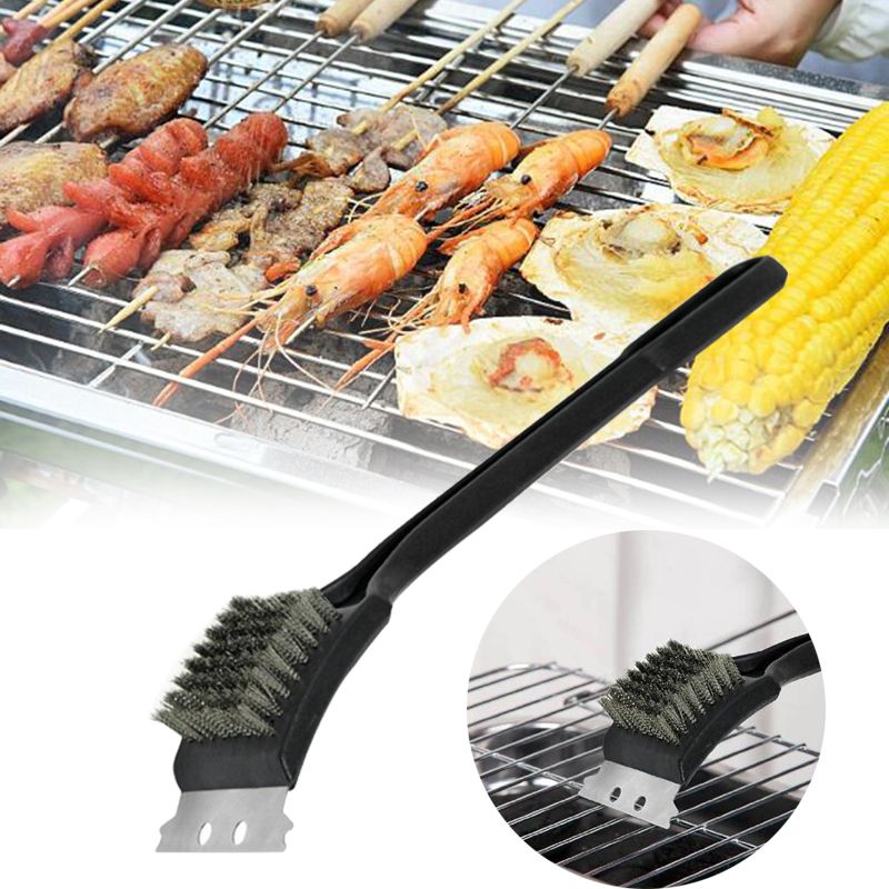 Cepillo de acero inoxidable para parrilla de barbacoa, cerdas de alambre, cepillos de limpieza para barbacoa, herramienta de cocina duradera, kit de gas para barbacoa al aire libre para el hogar_voghion.com