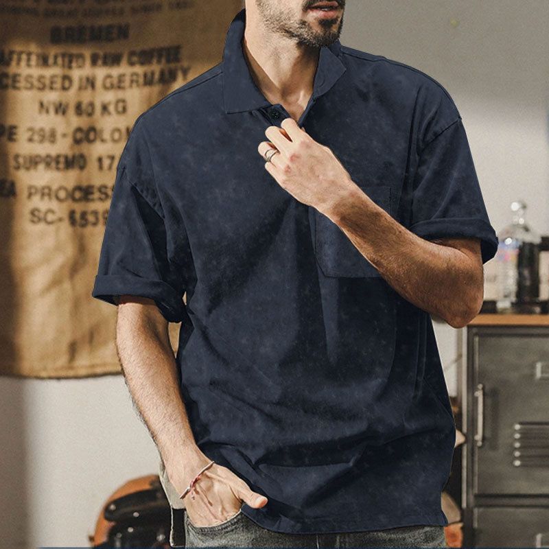 Sommer Neue Herren Gewaschene Turn-Down Kragen Button T-Shirt Übergröße Vintage Casual Kurzarm_voghion.com